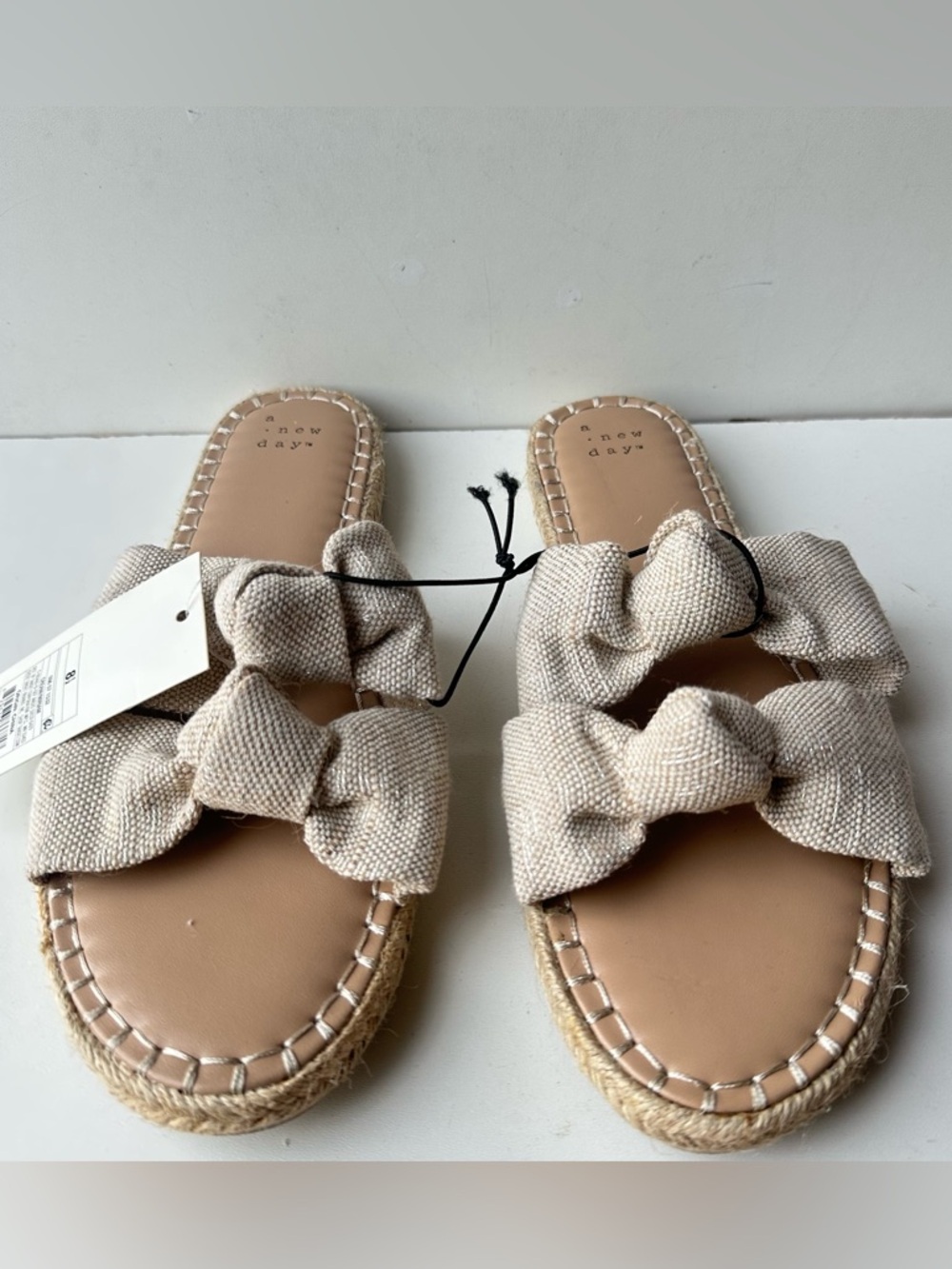 A New Day Women’s Size 8 Beige Linen Bow Slide Sandals Espadrille Sole NEW